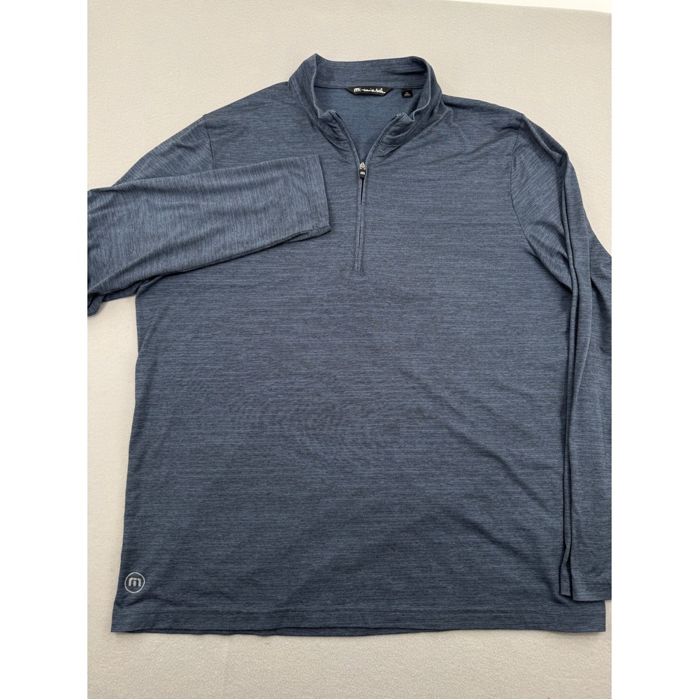 TravisMathew Mens XXL Heather Navy Blue Quarter Zip Golf Pullover Lightweight - Picture 2 of 10
